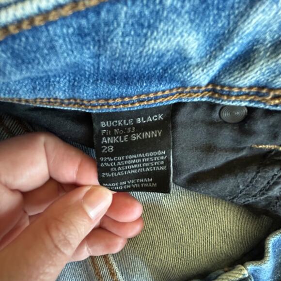Buckle Black Light Wash Ankle Skinny Jeans Distressed Y2K Denim Women's‎ 28 - Picture 5 of 8